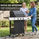 Barbecue a Gas 109x50x109 cm con 3 Fuochi e Bruciatore Laterale in Acciaio Inox e Metallo Nero      