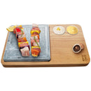 Tagliere Vassoio 39,5x23x5 cm in Legno di Faggio con Pietra Ollare e 2 Porta Salse per Carne      