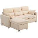 Divano Letto Angolare con Vano Contenitore 205x135x76 cm Rivestimento in Velluto a Coste Beige      