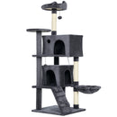 Albero Tiragraffi per Gatti Alto 140 cm con 2 Casette Lettino e Amaca per 2-3 Gatti in Peluche Grigio      