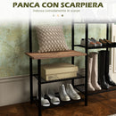 Mobile Ingresso 92,5x28,2x182 cm con Appendiabiti e Scarpiera in Truciolato e Acciaio Marrone Rustico