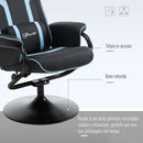 Sedia da Gaming Girevole Reclinabile con Poggiapiedi in Similpelle  Nera e Azzurro