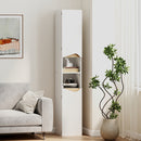 Mobile Colonna Bagno 30x34,6x180,5 cm con 2 Ripiani Aperti e 2 Armadietti in Legno Bianco e color Legno      