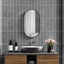 Specchio da Bagno Ovale da Parete 40x70x3 cm con Cornice Verticale o Orizzontale in Alluminio Nero      