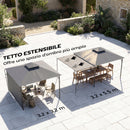 Gazebo da Giardino con Tetto Estensibile 320x320x275 cm con Fori di Drenaggio in Metallo e Poliestere Grigio Scuro      