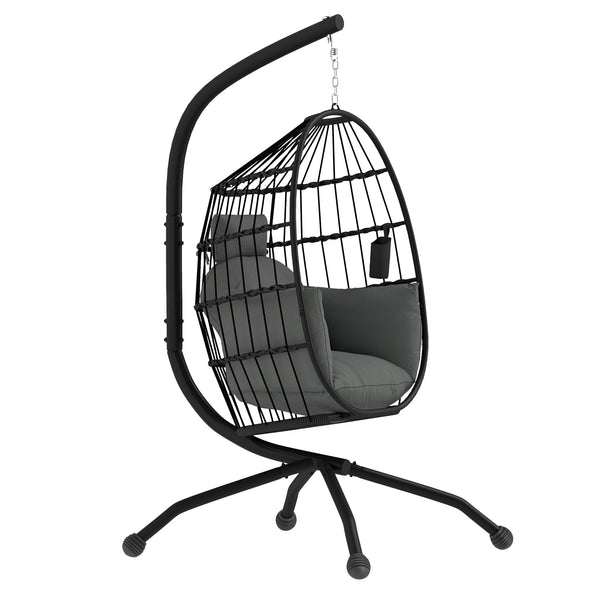 prezzo Poltrona Sospesa Amaca a Uovo 120x88x192 cm con Gancio Regolabile in Acciaio Nero e Grigio