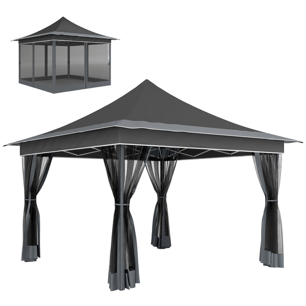 Gazebo da Giardino Pop Up 357x357x310 cm Altezza Regolabile e Zanzariere Grigio Scuro prezzo