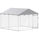 Recinto per Cani da Esterno 230x230x170 cm con Tetto in PE Anti-UV Impermeabile Doppia Chiusura in Acciaio Zincato Argento      