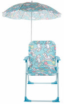 Set 2 Sedie Mare Spiaggine Pieghevoli per Bambini con Ombrello Soriani Oxford Unicorno