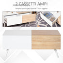 Tavolino Basso con 2 Cassetti 110x60x45 cm in MDF e Metallo Bianco e Rovere