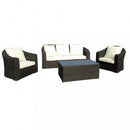 Set Salotto da Giardino Divano 2 Poltrone e Tavolino con Cuscini in Wicker Marrone