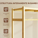Stand Appendiabiti da Terra 70x35x175 cm con Barra Ripiani e 4 Ruote in Bambù Legno Naturale      