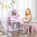 Specchiera Giocattolo per Bambine Tavolo Trucco con Specchio e Sgabello Rosa  
