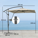 Ombrellone a Sbalzo 247x247 cm con Base a Croce e Manovella in Metallo e Poliestere Cachi      