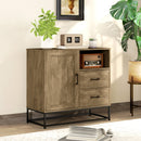 Credenza Mobile Basso Multiuso Armadietto Cassetti e Vani a Giorno  80x40x78 cm in Legno e Acciaio Marrone 