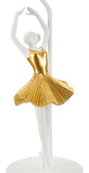 Lampada da Tavolo Ballerina Ø28x64 cm in Resina e Ferro e Tessuto Oro e Bianco      
