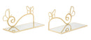 Comodino Mensola Butterfly Coppia 41,5x18x21 cm in Ferro e MDF e Specchio Oro      