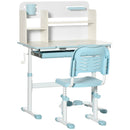 Set Scrivania e Sedia per Bambini da 3 Anni Regolabile Tavolo Inclinabile a 60° con Cassetto e Ripiani in PP e Acciaio Blu      