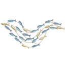 Wall Art Banco di Pesci 99,7x3,8x50,2 cm in Metallo con Viti Incluse Oro e Blu      