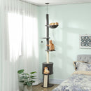 Albero per Gatti a Soffitto Alto 220-240 cm con Amaca Casetta Piattaforme a Fiore e Pali in Sisal Grigio      