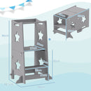 Scala Montessori Convertibile  60x44.5x86 cm in Set Tavolo e Sedie con Barra di Sicurezza in Legno Grigio      