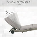 Lettino Prendisole da Giardino con Schienale Regolabile e Cuscino 207x70x70 cm in Rattan PE Grigio