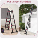Scala Telescopica Pieghevole 12 Gradini 379x67,5x11 cm in Alluminio e Nylon Nero e Rosso