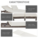 Lettino Prendisole da Giardino Matrimoniale in Rattan  Marrone e Bianco