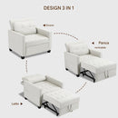 Poltrona Letto Singolo 91,5x83x90 cm Chaise Lounge Seduta Ergonomica in Poliestere Beige     