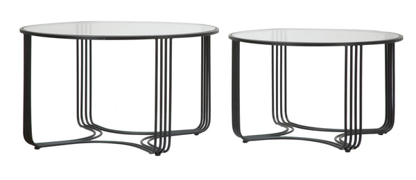 Tavoli da Caffé Dublino Coppia Ø81x47 - 71x43 cm in Ferro e Vetro Nero acquista