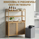 Mobile Porta Biancheria Doppio 80x30x118 cm Inclinabile 2 Cesti 3 Ripiani in Bambù Colore Rovere      