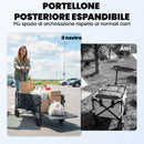 Carrello da esterno 114x46x92 cm Capacità 72L Pieghevole con Manico Regolabile in Acciaio e Tessuto Oxford Nero      