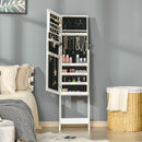Specchio con Armadietto Portagioielli da Terra 46x36,5x151,5 cm con Serratura e Organizer in MDF Bianco  