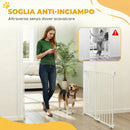 Cancelletto di Sicurezza per Cani 74,5-111,5x74,5 cm Chiusura Automatica e Apertura con Una Mano in Metallo PP e ABS Bianco      