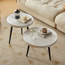 Set 2 Tavolini da Caffè Rotondi Ø60 cm e Ø50 cm Design Industrial in MDF e Metallo Bianco      