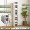 Scarpiera Pieghevole Slim Modulabile 26x35x174 cm con 10 Contenitori per Scarpe con Pannello Trasparente in PP e ABS Bianco      