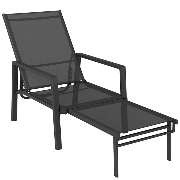 sconto Sdraio Reclinabile 5 Posizioni 63x185x55 cm con Poggiapiedi Retrattile in Acciaio e Textilene Nero