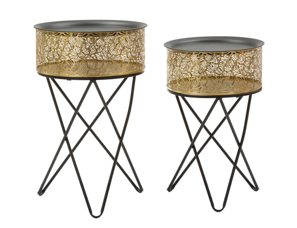 Set 2 Tavolini Ø40x66-35x56 cm in Metallo Nero e Oro sconto