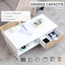 Tavolino Basso con Cassetti 100x50x40 cm in Legno e Metallo Bianco