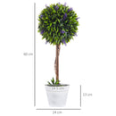 Set 2 Piante Artificiali Ø24x60 cm Verdi a Sfera con Fiori di Lavanda e Vaso con Muschio e Cemento    