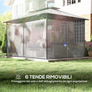 Gazebo da Giardino 3x4 m con Tende Rimovibili Doppio Tetto e Struttura in Metallo Grigio      