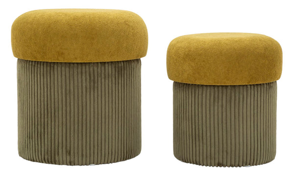 acquista Puff con Contenitore Aspen Verde Set 2 Pz Ø42x44 cm - Ø35x37 cm in MDF e Spugna e Poliestere Verde