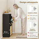 Mobile Portascarpe 80x26x 90 cm con 2 Cassetti a Ribalta e ripiani Nero e Legno Naturale      