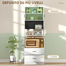 Mobile per Microonde 60x40x170 cm con Ripiano Regolabile e 2 Cassetti in MDF Bianco      