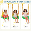 Altalena da Giardino per Bambini Trasformabile 3 in 1 Telaio in Metallo Verde      