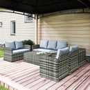 Set da Esterno 6 Pezzi con 2 Tavolini Contenitore 2 Divani e 2 Poltrone in Rattan e Acciaio Grigio