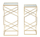 Tavolinetti Glassy Coppia 31,5x31,5x68 cm - 28x28x64 cm in Ferro e Vetro Oro      