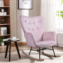 Poltrona Sedia Dondolo Relax Tessuto e Metallo Imbottita Design Moderno Rosa
