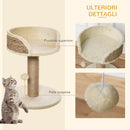 Albero Tiragraffi per Gatti con Lettino 40x40x49 cm Palo in Juta e Pallina Appesa Beige