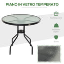 Tavolino da Giardino in Acciaio con Piano in Vetro Temperato Ø80x72 cm 